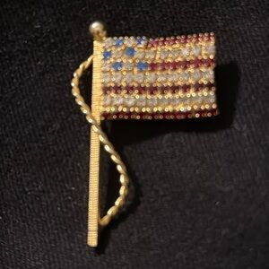 American Flag pin Rhinestones Gold Tone